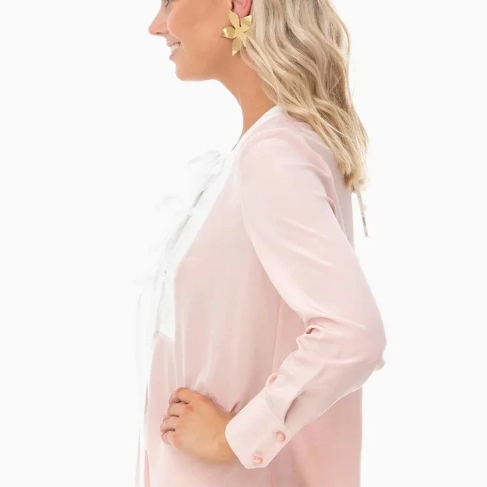 Tory Burch Mineral Pink & White Tie Front Top Medium